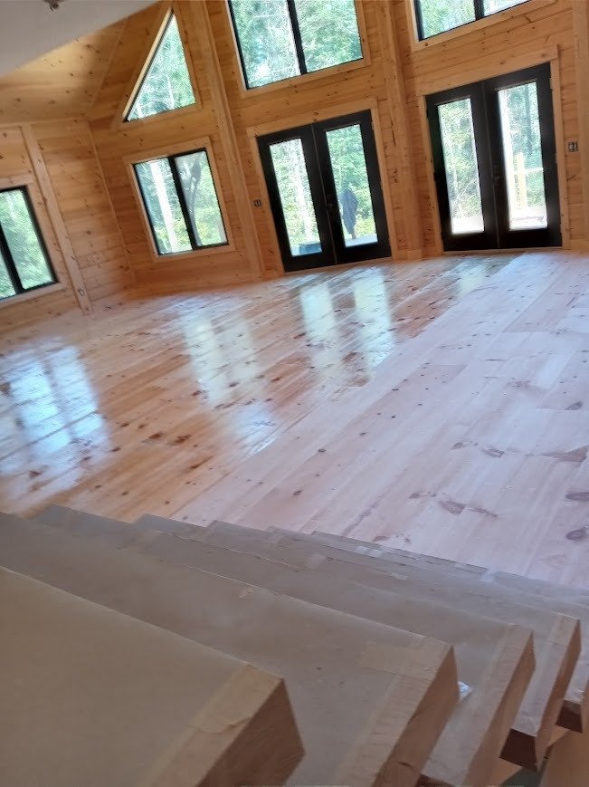 Close-up of professionally finished wood flooring
